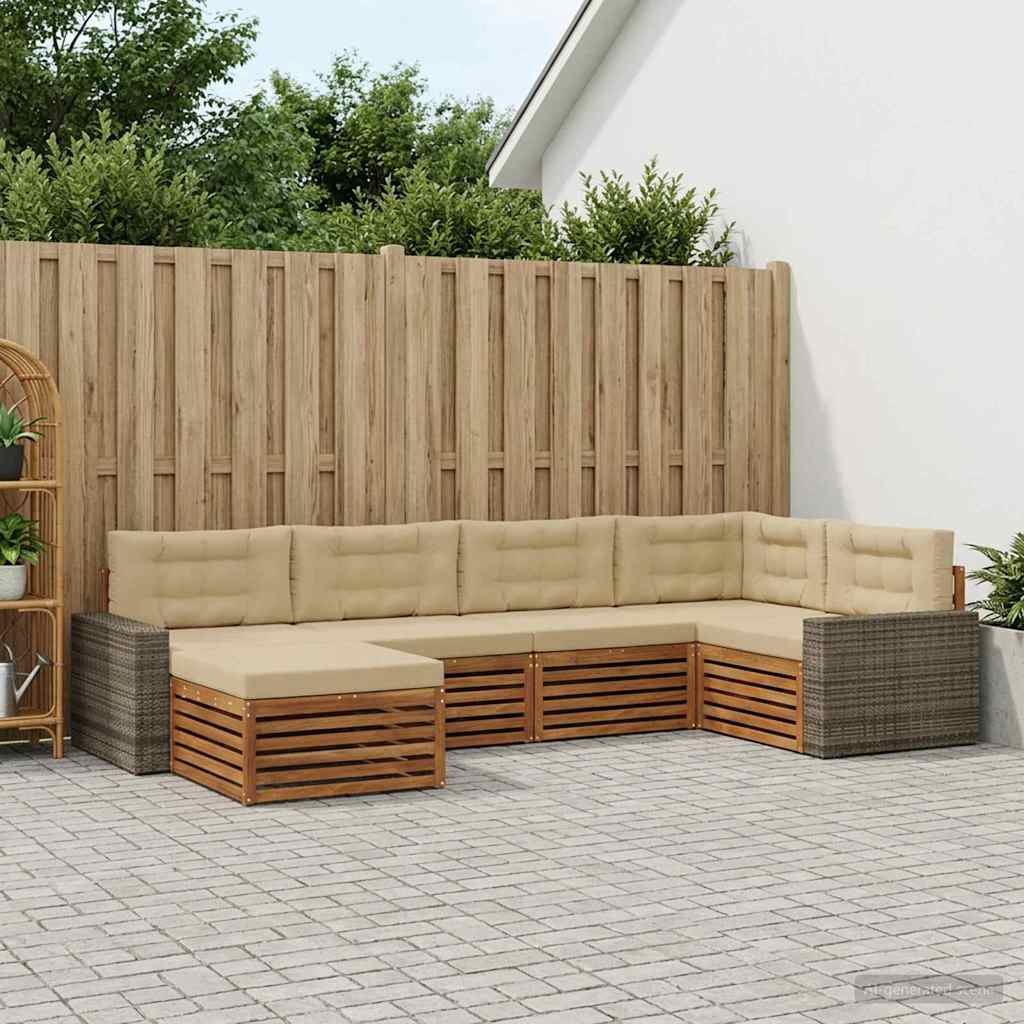 Outdoor-Sofagarnitur mit Kissen 6 pcs Natur und Beige