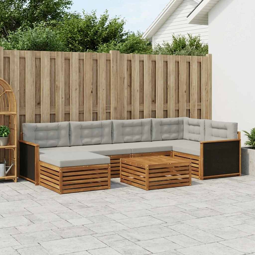 Outdoor-Sofagarnitur mit Kissen 7 pcs Natürlich und Hellgrau