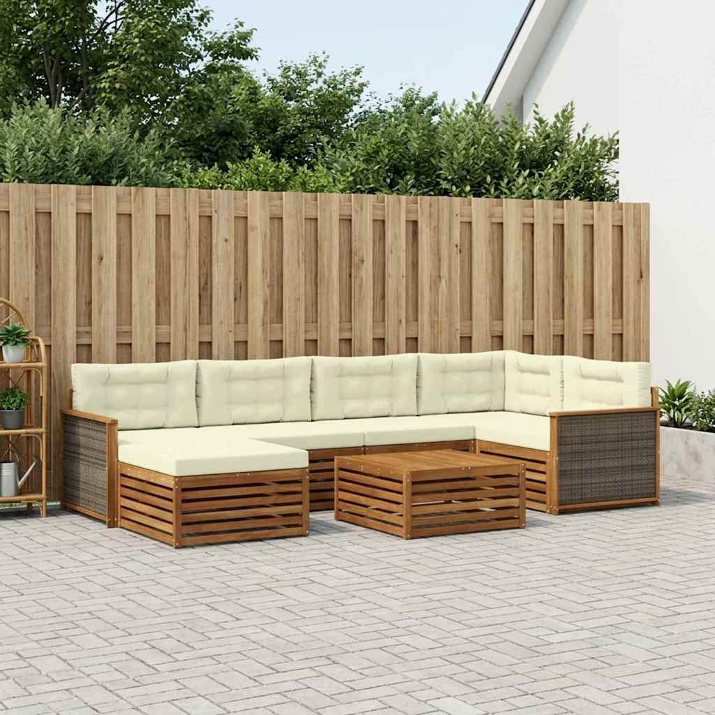 Outdoor-Sofagarnitur 7 stk. Natur und Creme