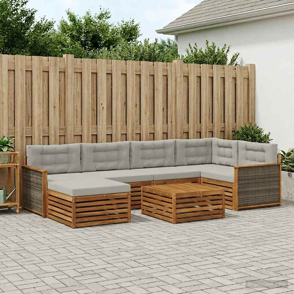 Outdoor-Sofagarnitur mit Kissen 7 pcs Natürlich und Hellgrau