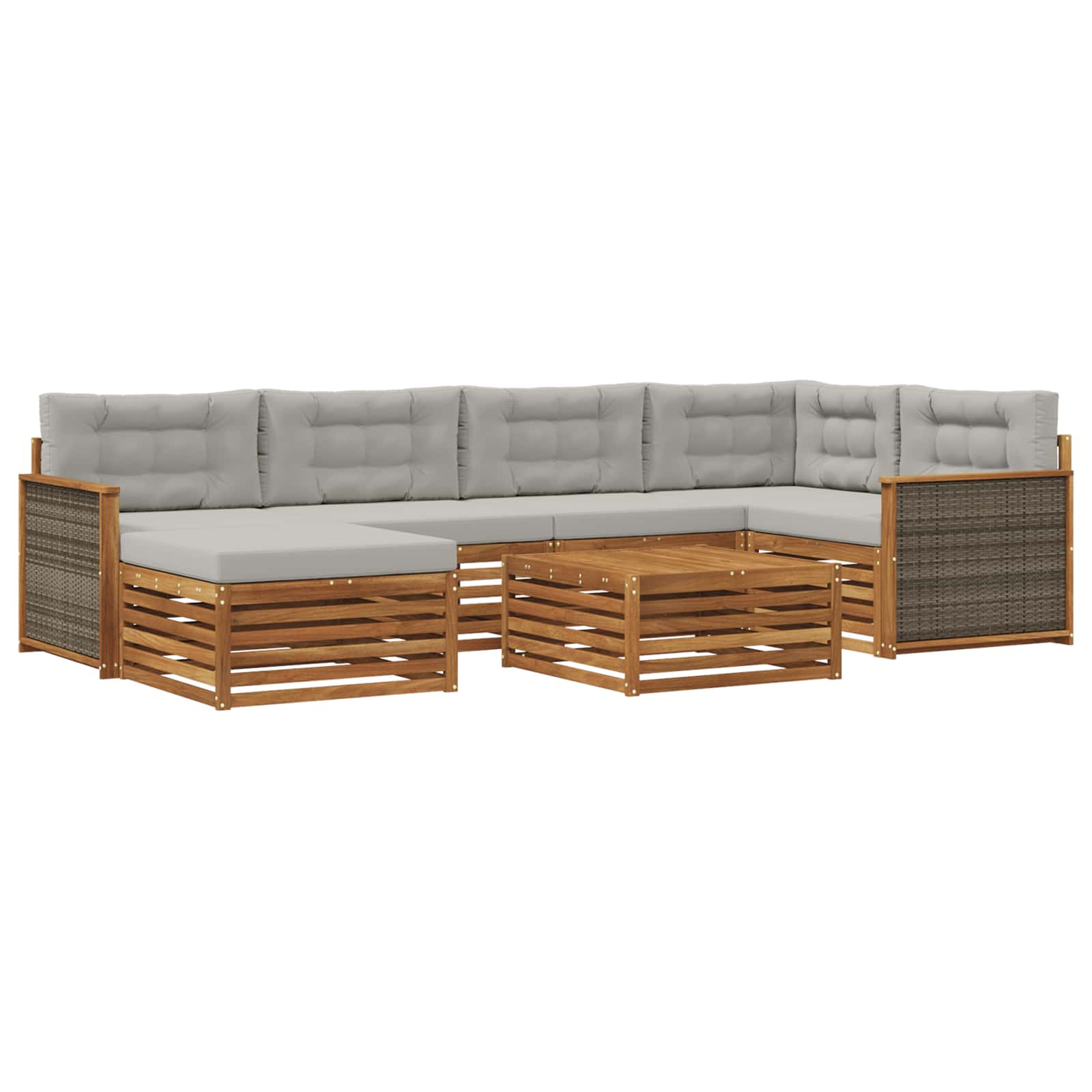 Outdoor-Sofagarnitur mit Kissen 7 pcs Natürlich und Hellgrau