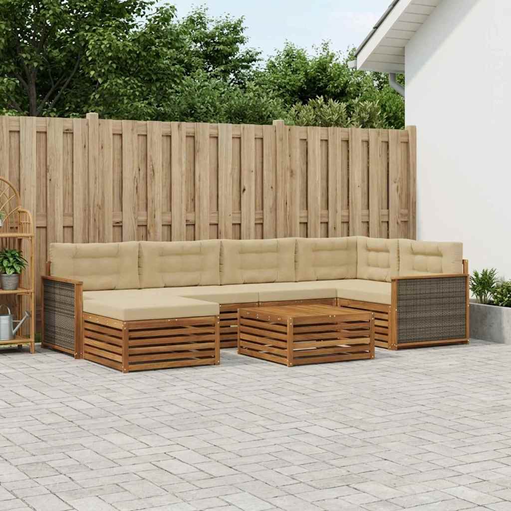 Outdoor-Sofagarnitur mit Kissen 7 pcs Natur und Beige