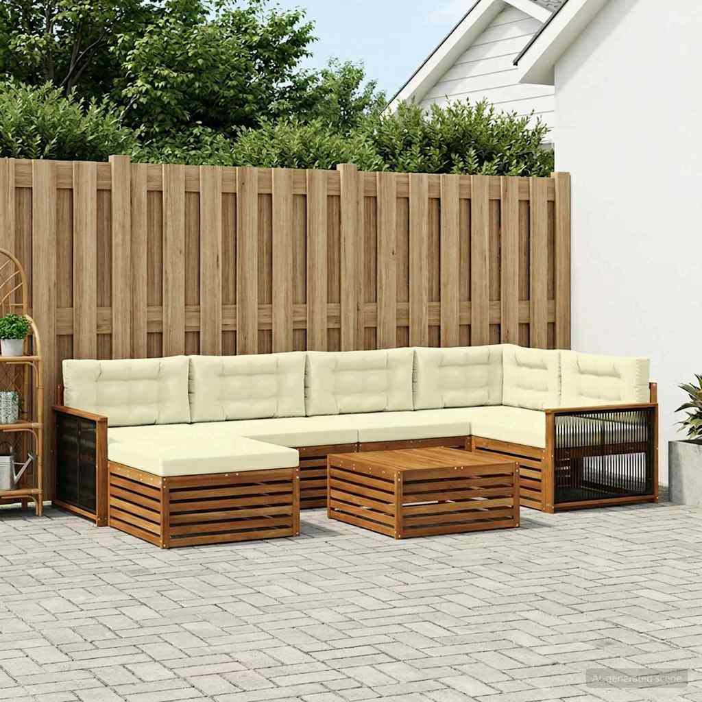 Outdoor-Sofagarnitur 7 stk. Natur und Creme