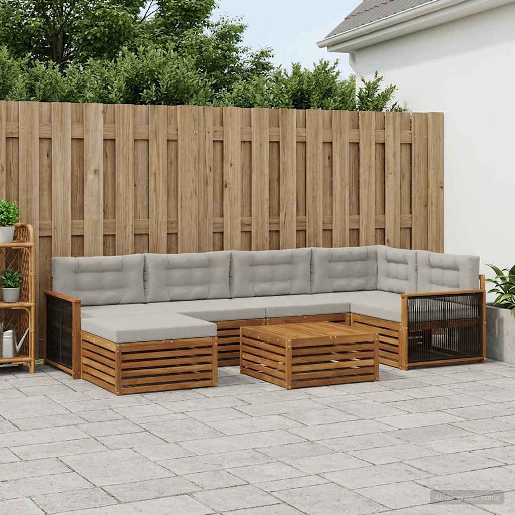 Outdoor-Sofagarnitur mit Kissen 7 pcs Natürlich und Hellgrau