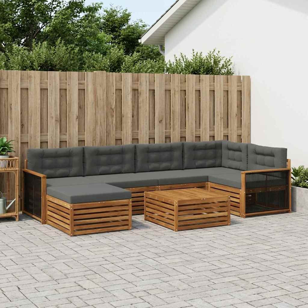 Outdoor-Sofagarnitur mit Kissen 7 pcs Natur und Anthrazit