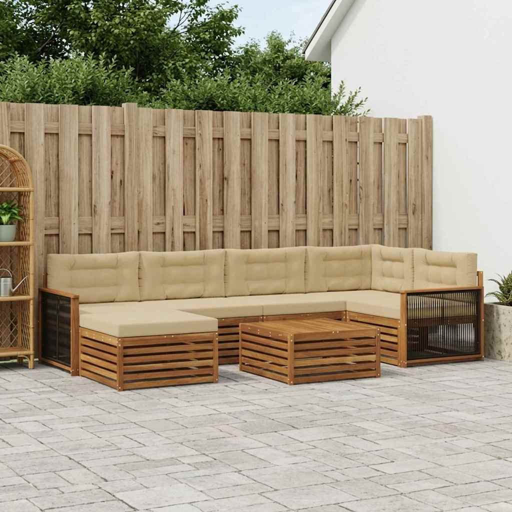 Outdoor-Sofagarnitur mit Kissen 7 pcs Natur und Beige
