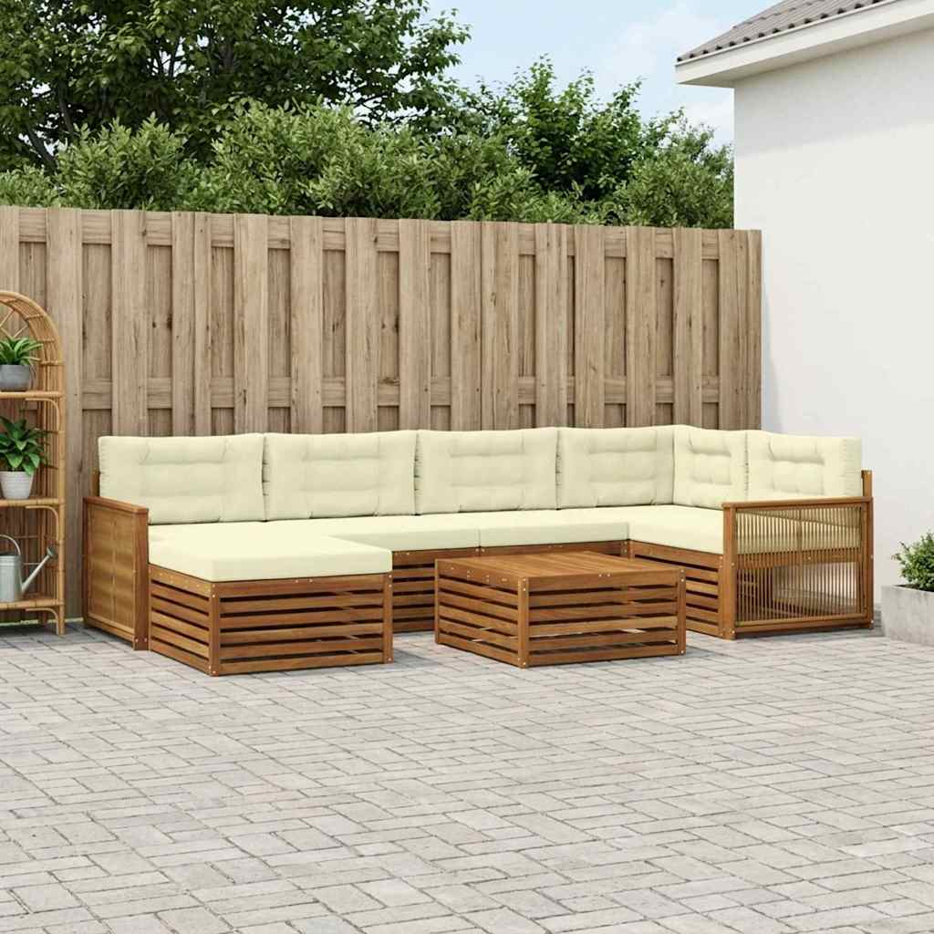 Outdoor-Sofagarnitur 7 stk. Natur und Creme