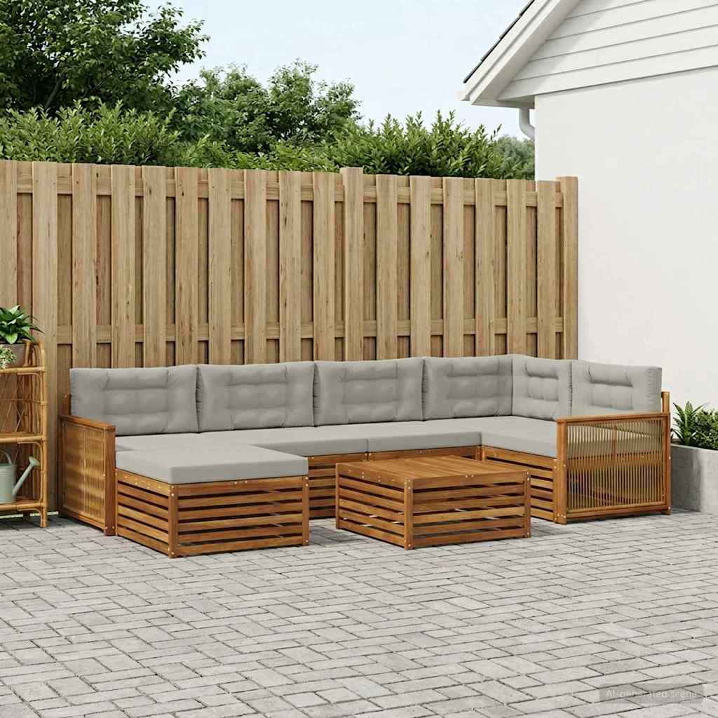 Outdoor-Sofagarnitur mit Kissen 7 pcs Natürlich und Hellgrau