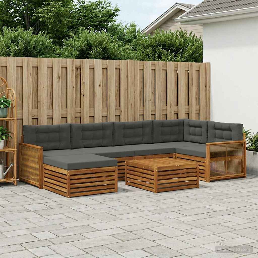 Outdoor-Sofagarnitur mit Kissen 7 pcs Natur und Anthrazit