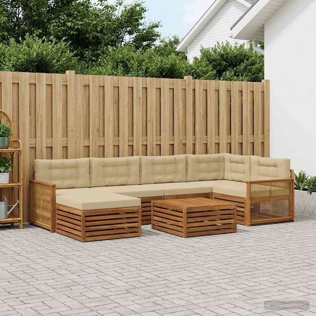 Outdoor-Sofagarnitur mit Kissen 7 pcs Natur und Beige