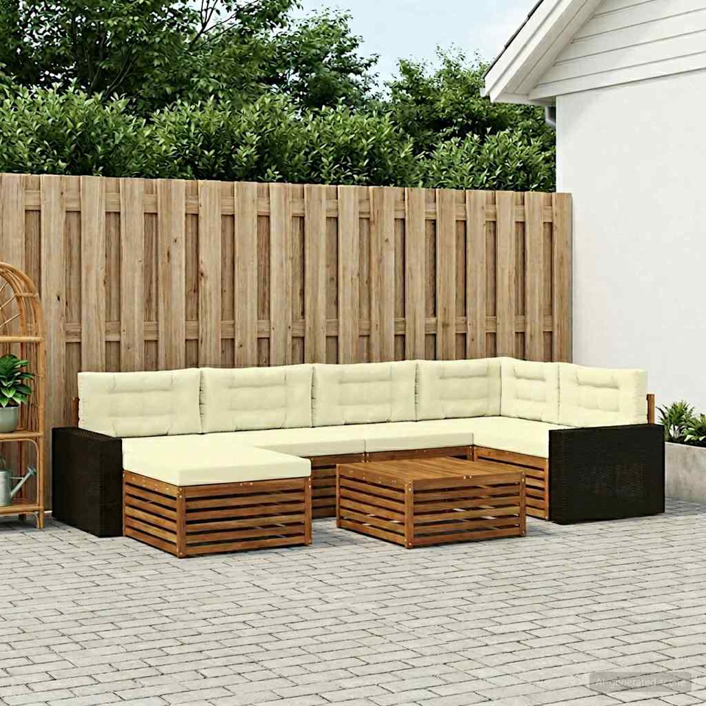 Outdoor-Sofagarnitur 7 stk. Natur und Creme
