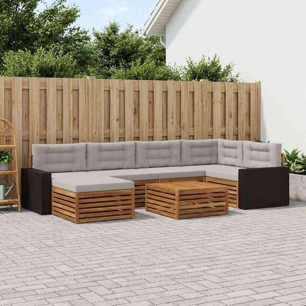 Outdoor-Sofagarnitur mit Kissen 7 pcs Natürlich und Hellgrau