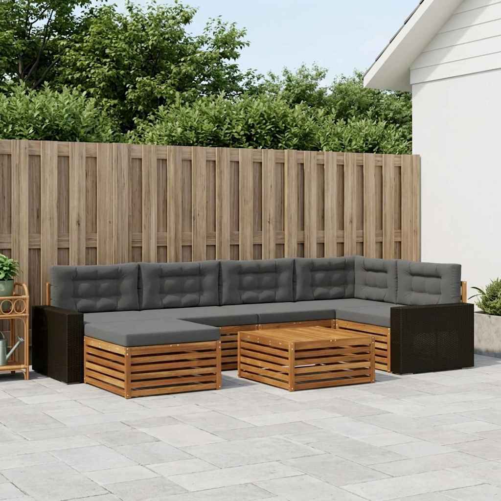 Outdoor-Sofagarnitur mit Kissen 7 pcs Natur und Anthrazit