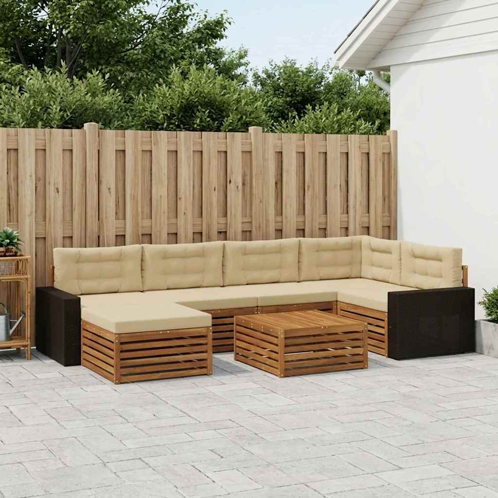Outdoor-Sofagarnitur mit Kissen 7 pcs Natur und Beige