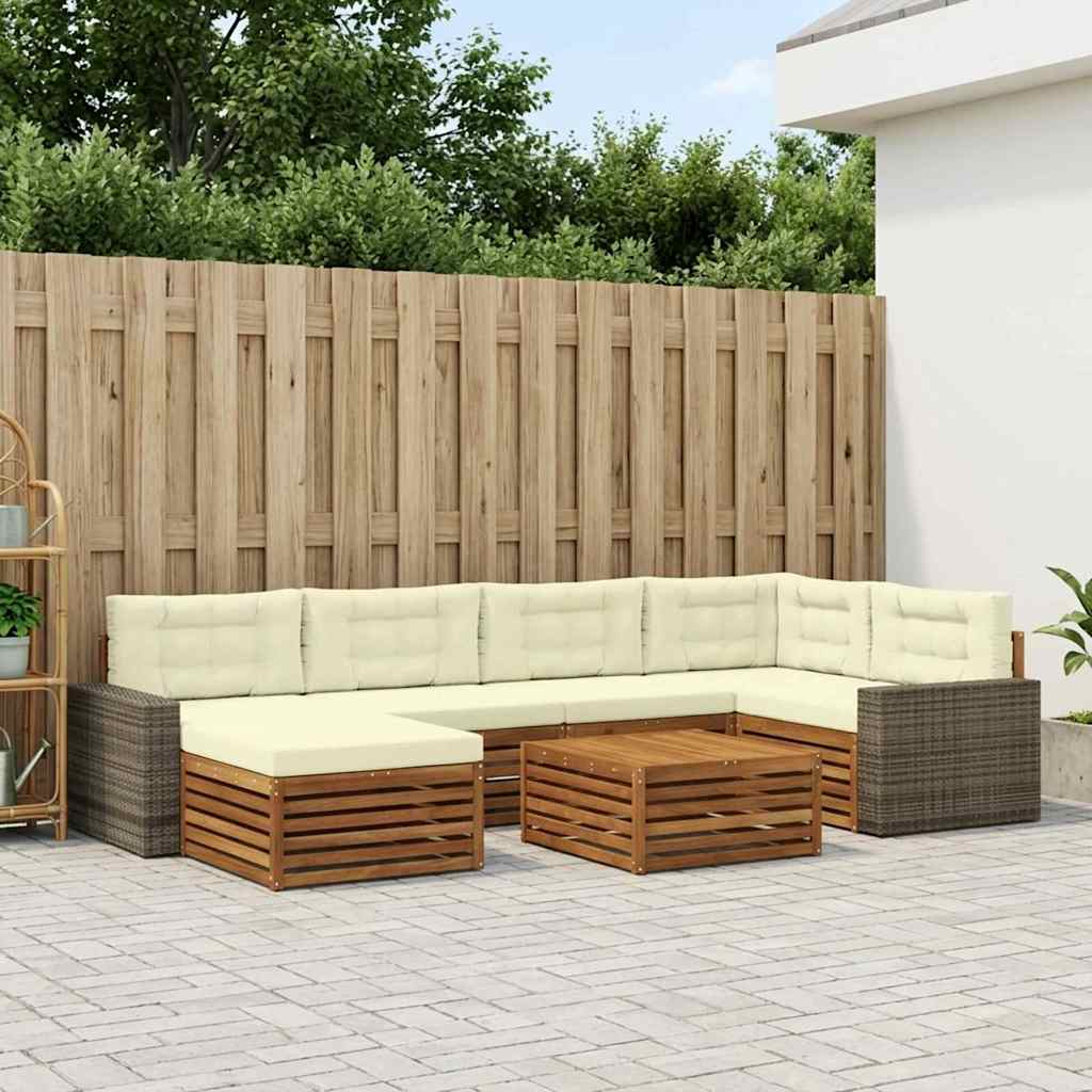 Outdoor-Sofagarnitur 7 stk. Natur und Creme