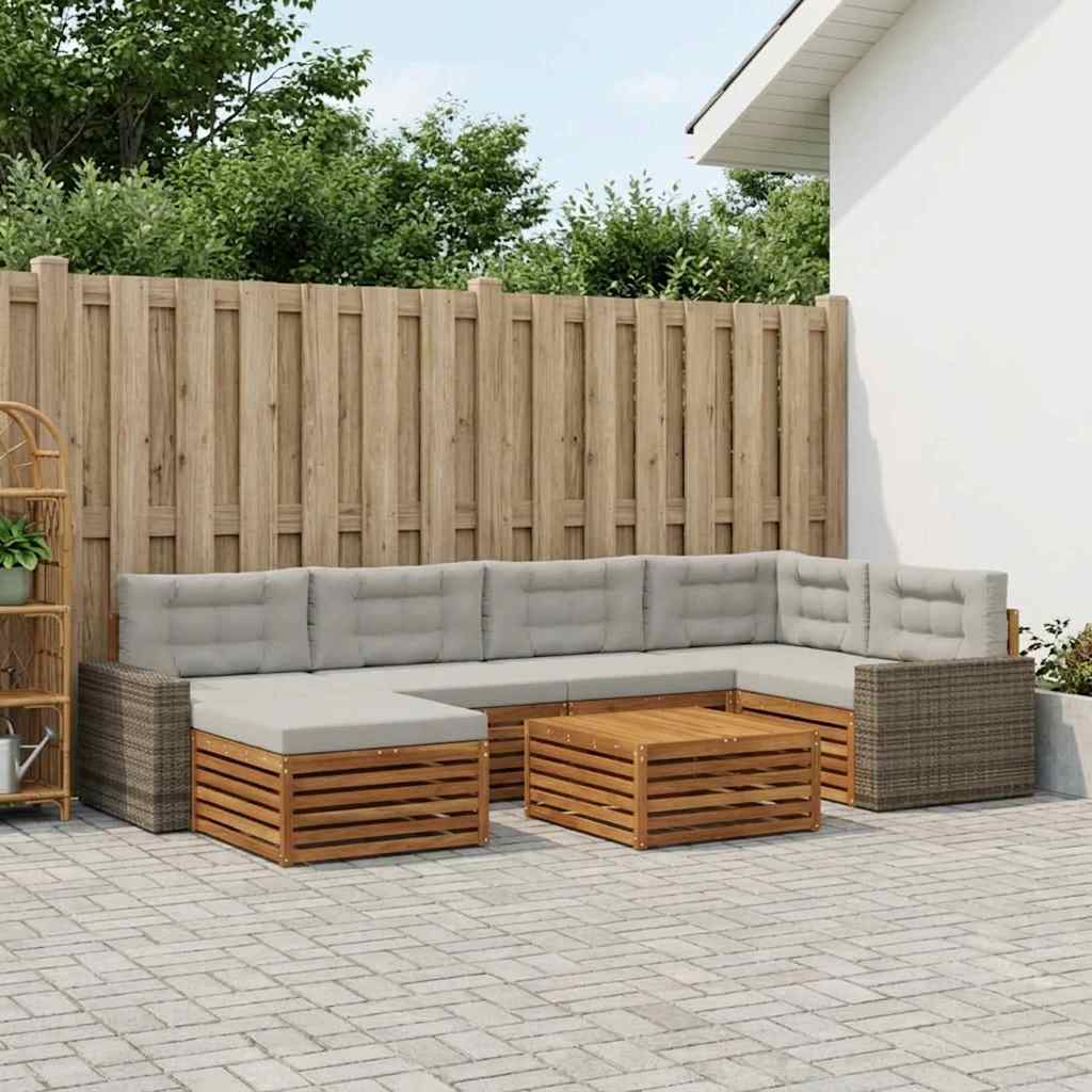 Outdoor-Sofagarnitur mit Kissen 7 pcs Natürlich und Hellgrau