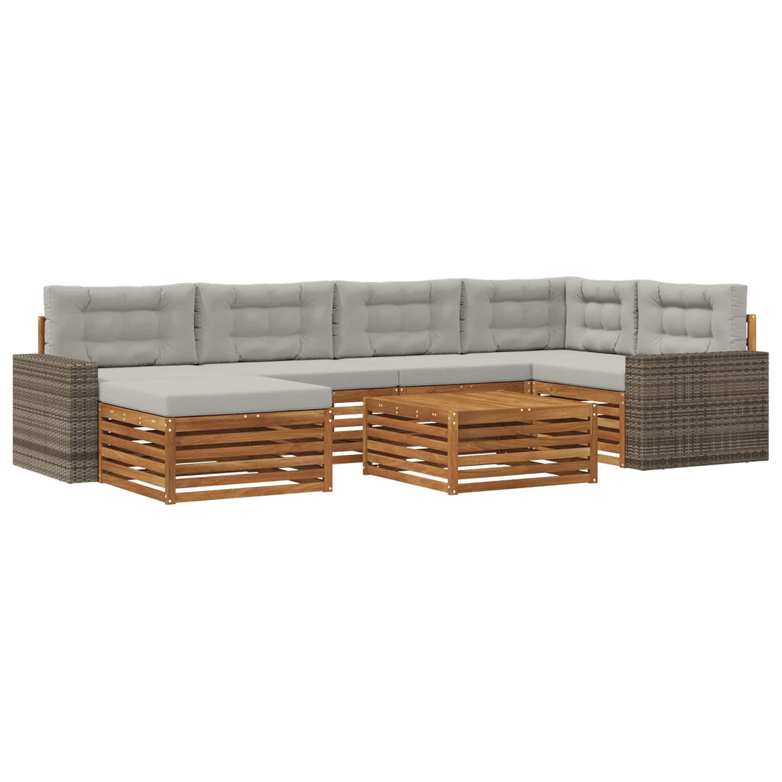 Outdoor-Sofagarnitur mit Kissen 7 pcs Natürlich und Hellgrau