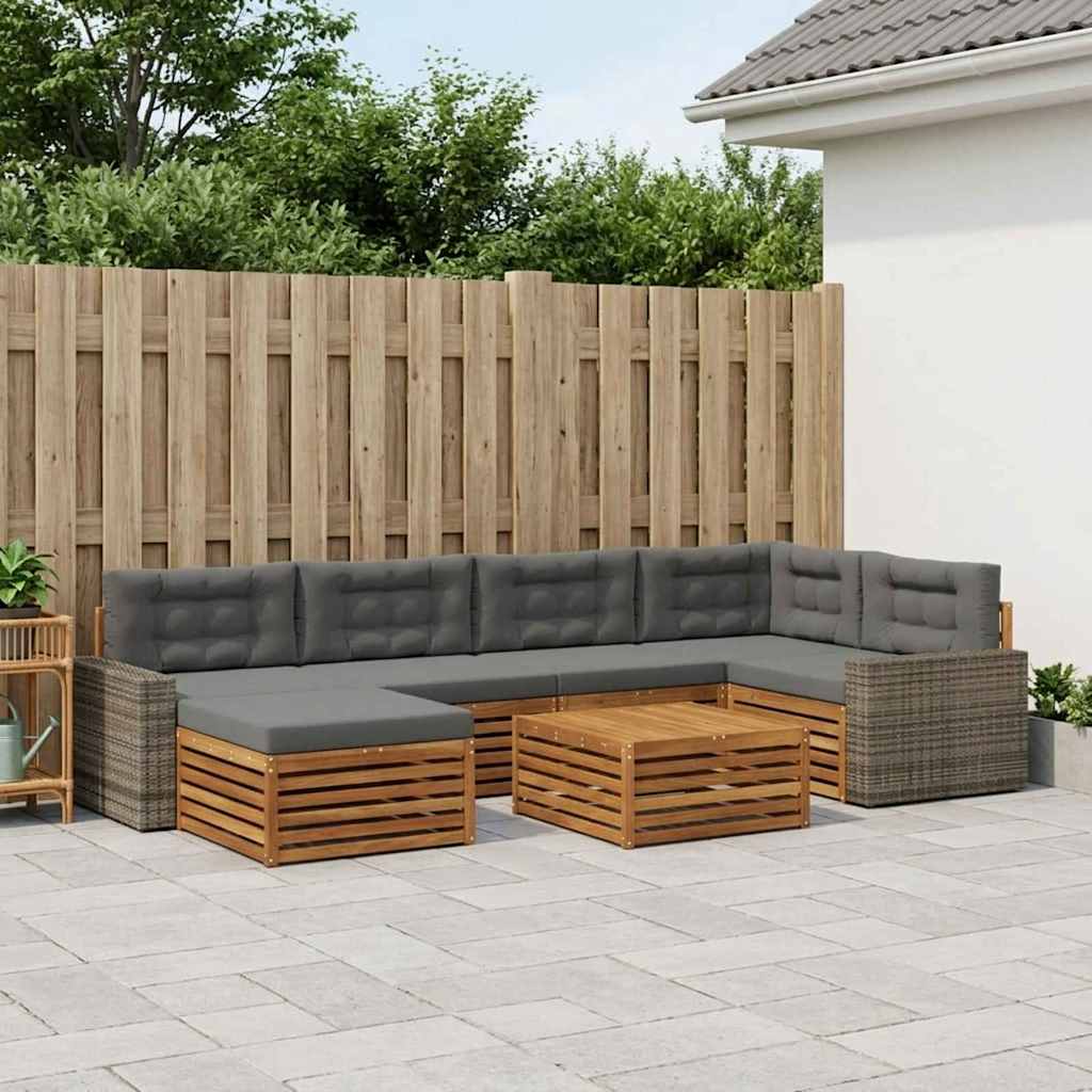 Outdoor-Sofagarnitur mit Kissen 7 pcs Natur und Anthrazit