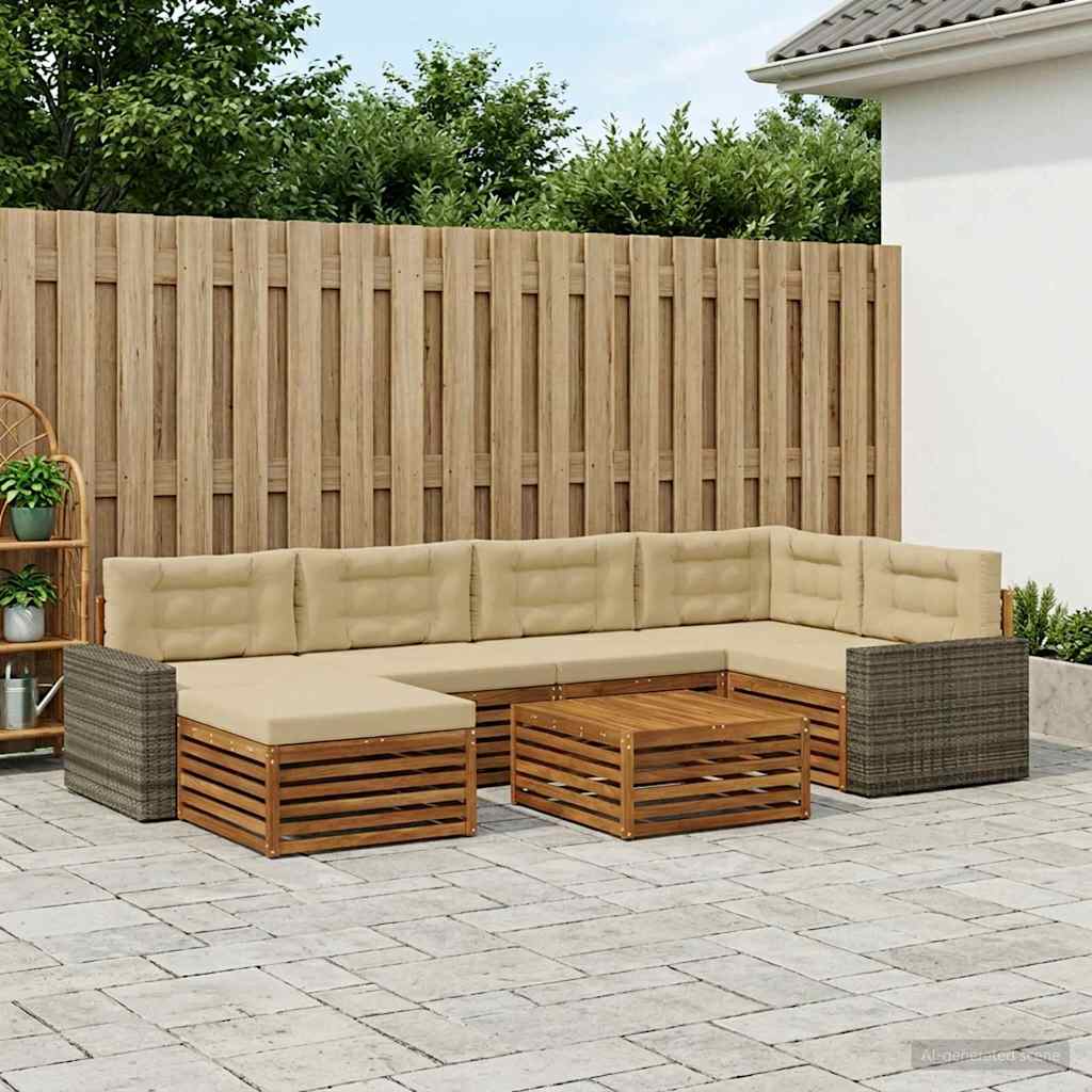 Outdoor-Sofagarnitur mit Kissen 7 pcs Natur und Beige