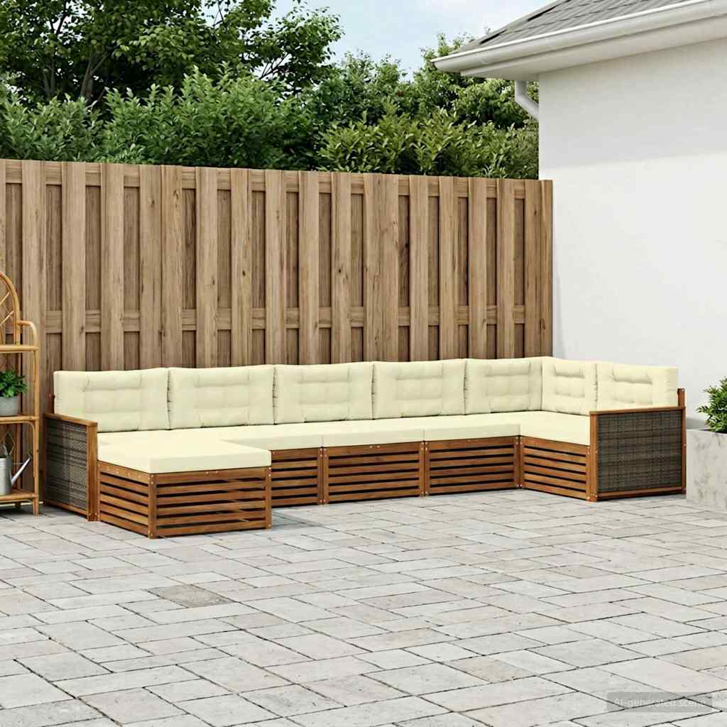 Outdoor-Sofagarnitur 7 stk. Natur und Creme