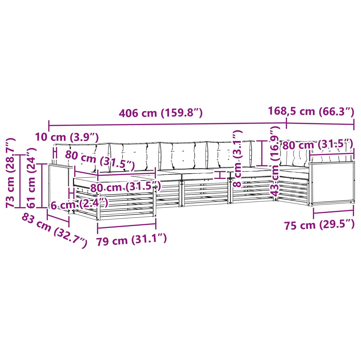 Outdoor-Sofagarnitur 7 stk. Natur und Anthrazit