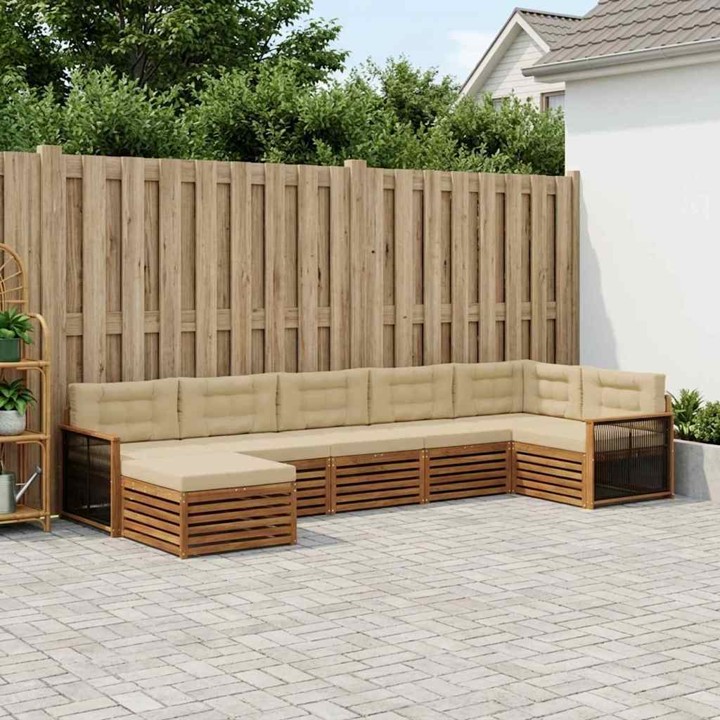 Outdoor-Sofagarnitur mit Kissen 7 pcs Natur und Beige