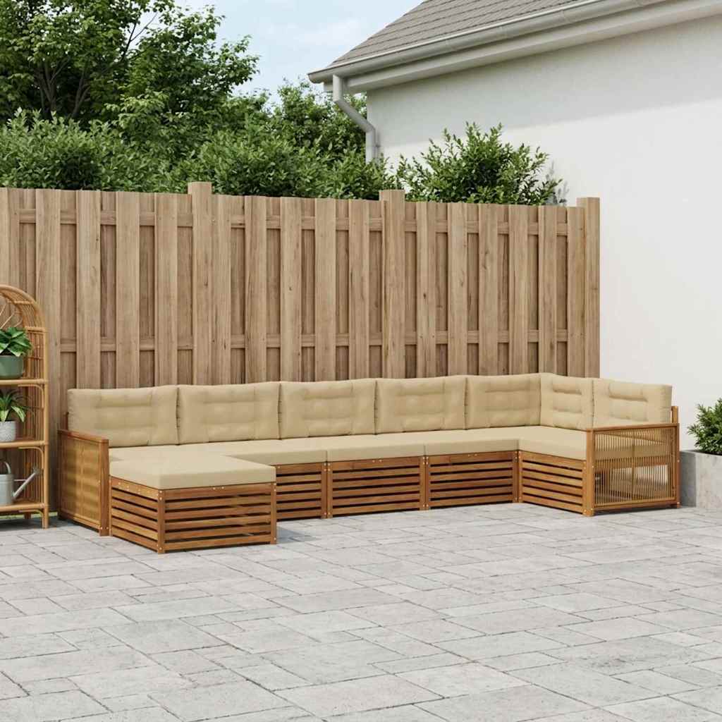 Outdoor-Sofagarnitur mit Kissen 7 pcs Natur und Beige