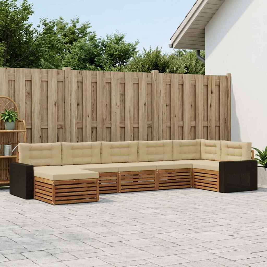 Outdoor-Sofagarnitur mit Kissen 7 pcs Natur und Beige