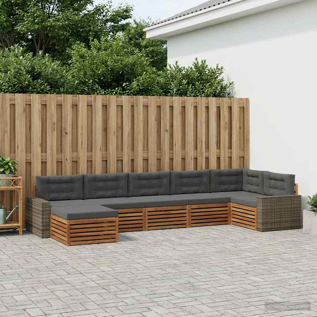 Outdoor-Sofagarnitur mit Kissen 7 pcs Natur und Anthrazit