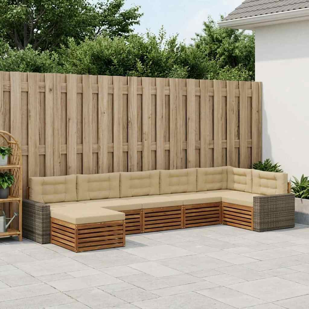 Outdoor-Sofagarnitur mit Kissen 7 pcs Natur und Beige