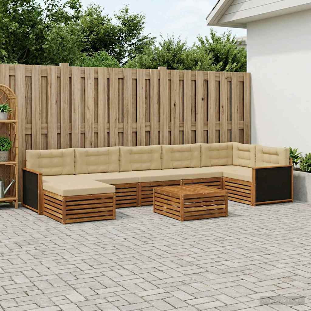 Outdoor-Sofagarnitur mit Kissen 8 pcs Natur und Beige