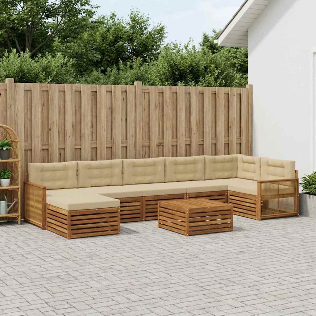 Outdoor-Sofagarnitur mit Kissen 8 pcs Natur und Beige