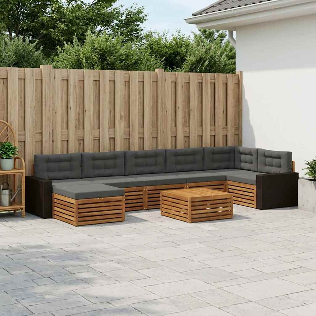 Outdoor-Sofagarnitur mit Kissen 8 pcs Natur und Anthrazit