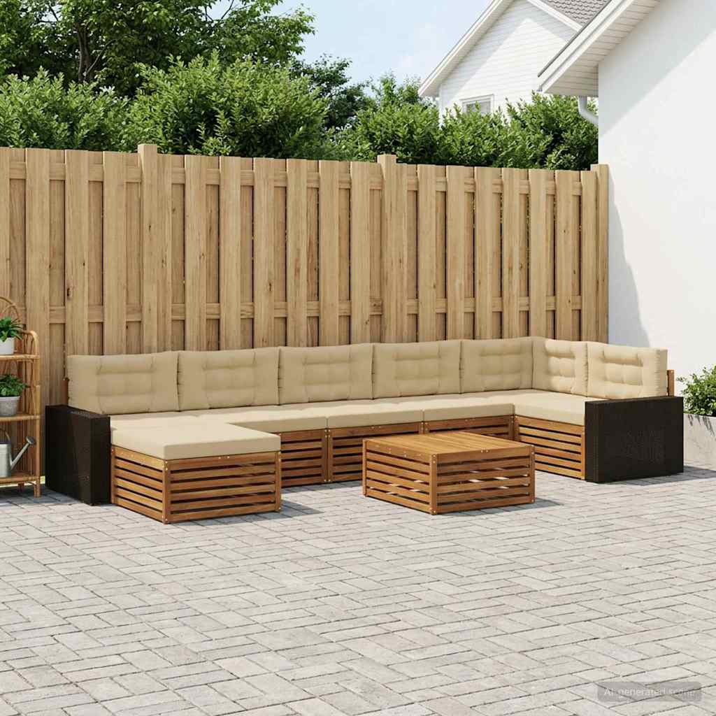 Outdoor-Sofagarnitur mit Kissen 8 pcs Natur und Beige