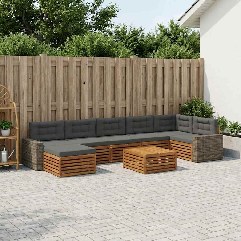 Outdoor-Sofagarnitur mit Kissen 8 pcs Natur und Anthrazit