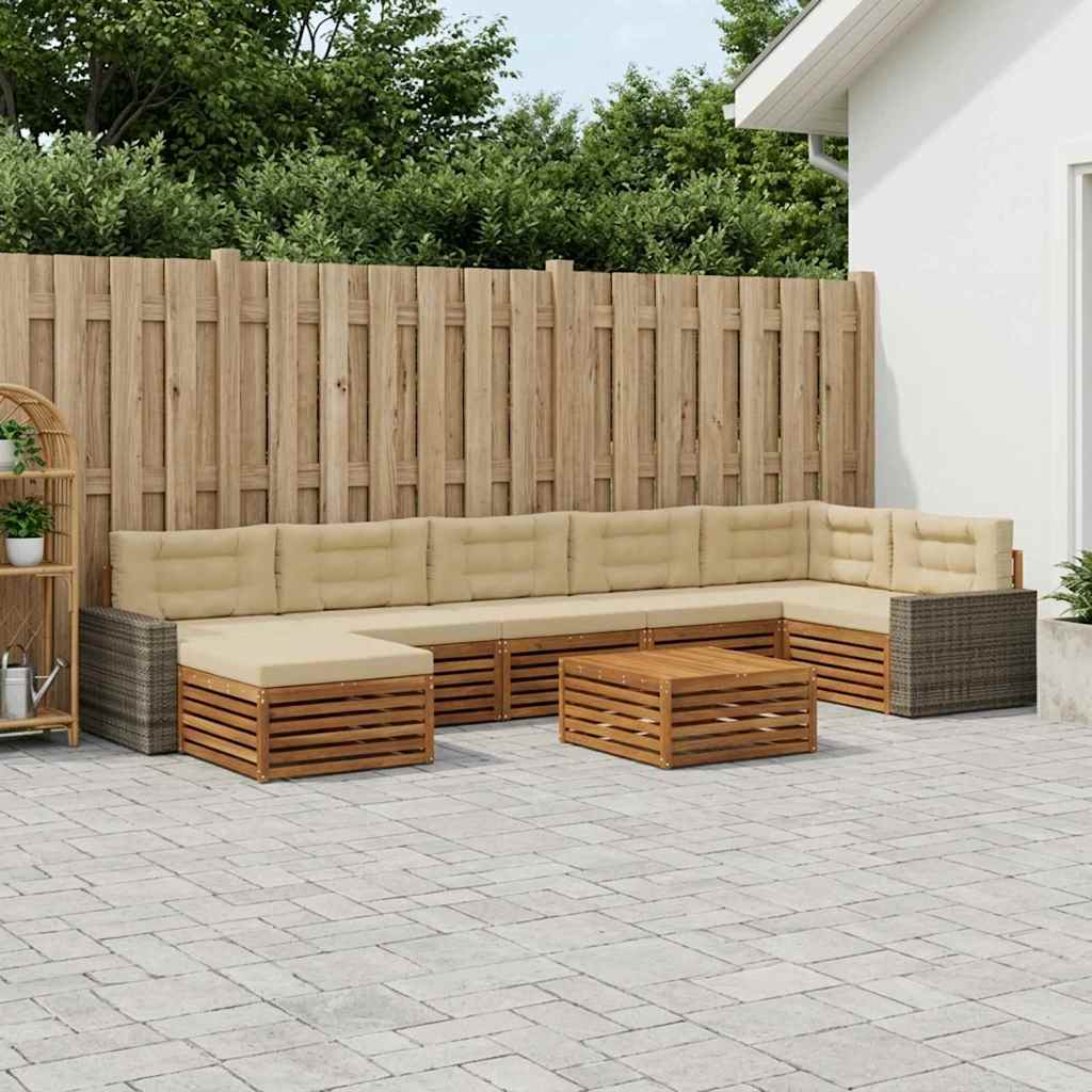 Outdoor-Sofagarnitur mit Kissen 8 pcs Natur und Beige