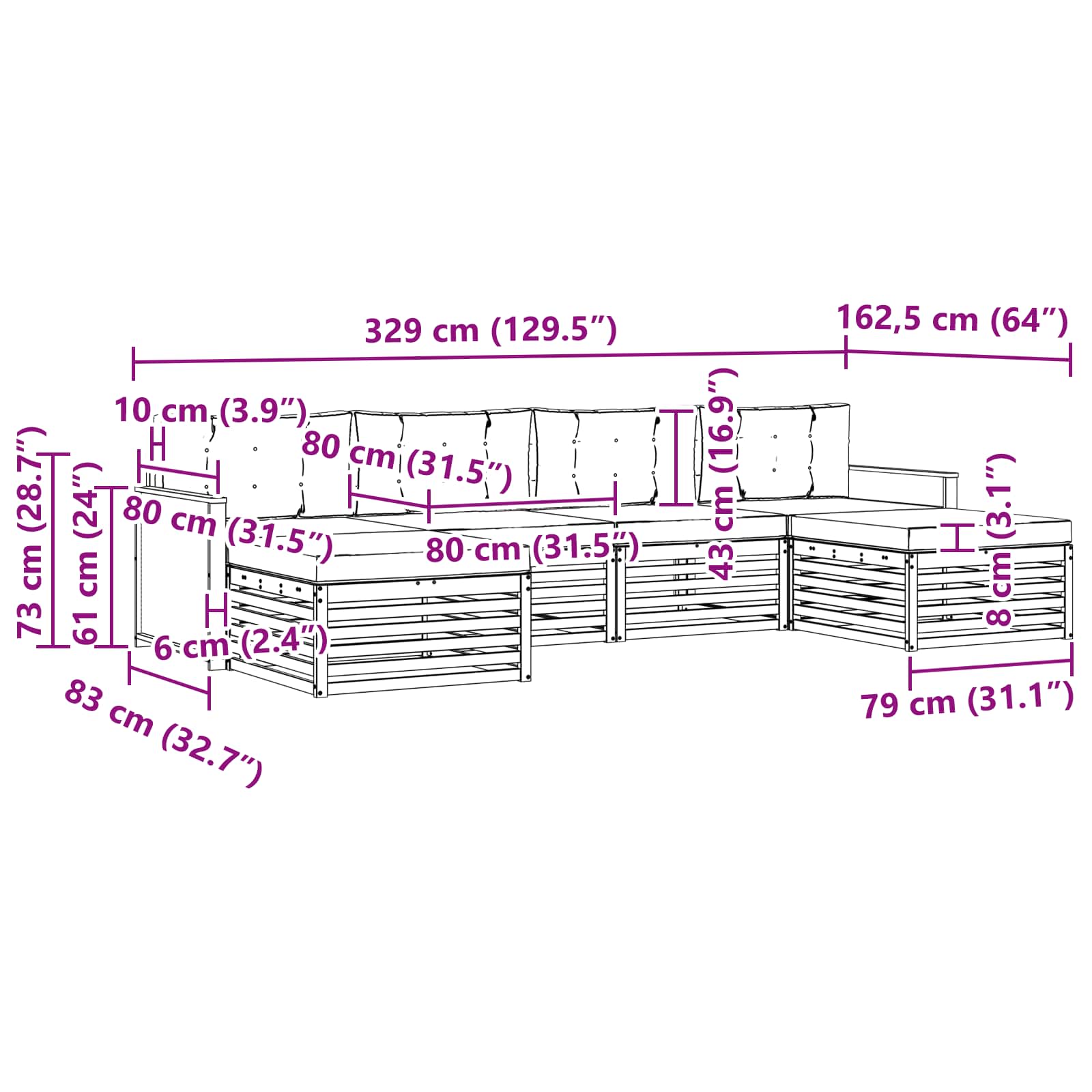 Sofagarnituren mit Kissen 6 pcs Massivholz Akazie