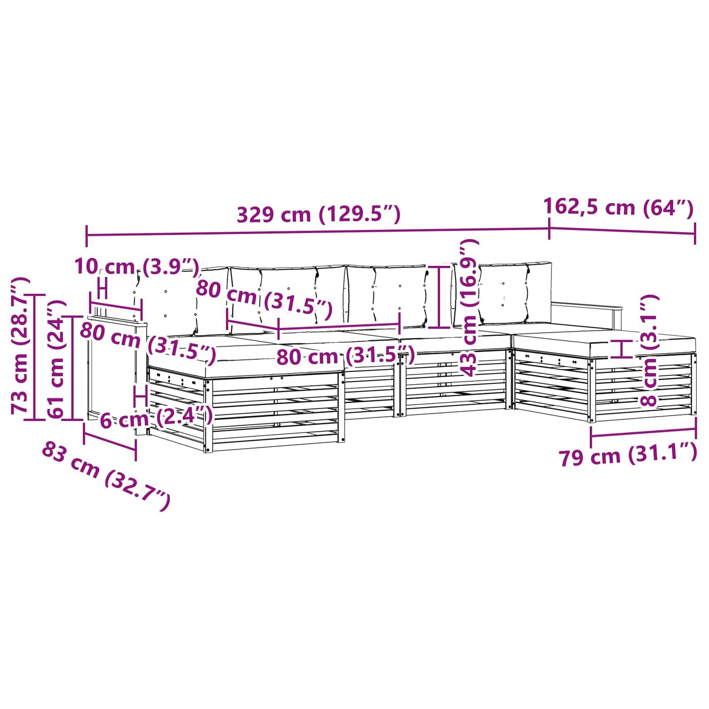 Sofagarnituren mit Kissen 6 pcs Massivholz Akazie