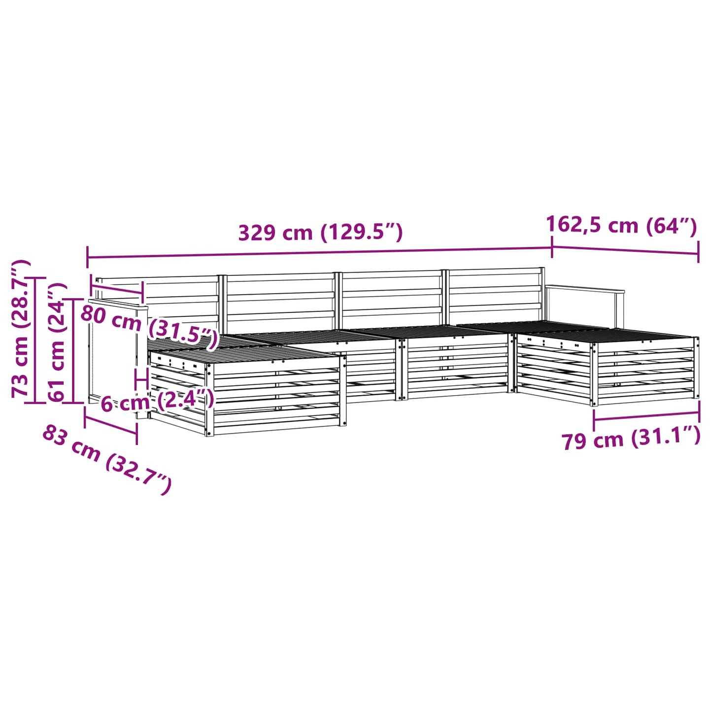 Sofagarnituren 6 pcs Massivholz Akazie