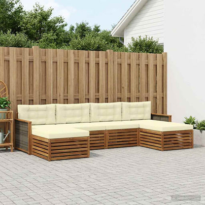 Outdoor-Sofagarnitur 6 stk. Natur und Creme Massivholz Akazie