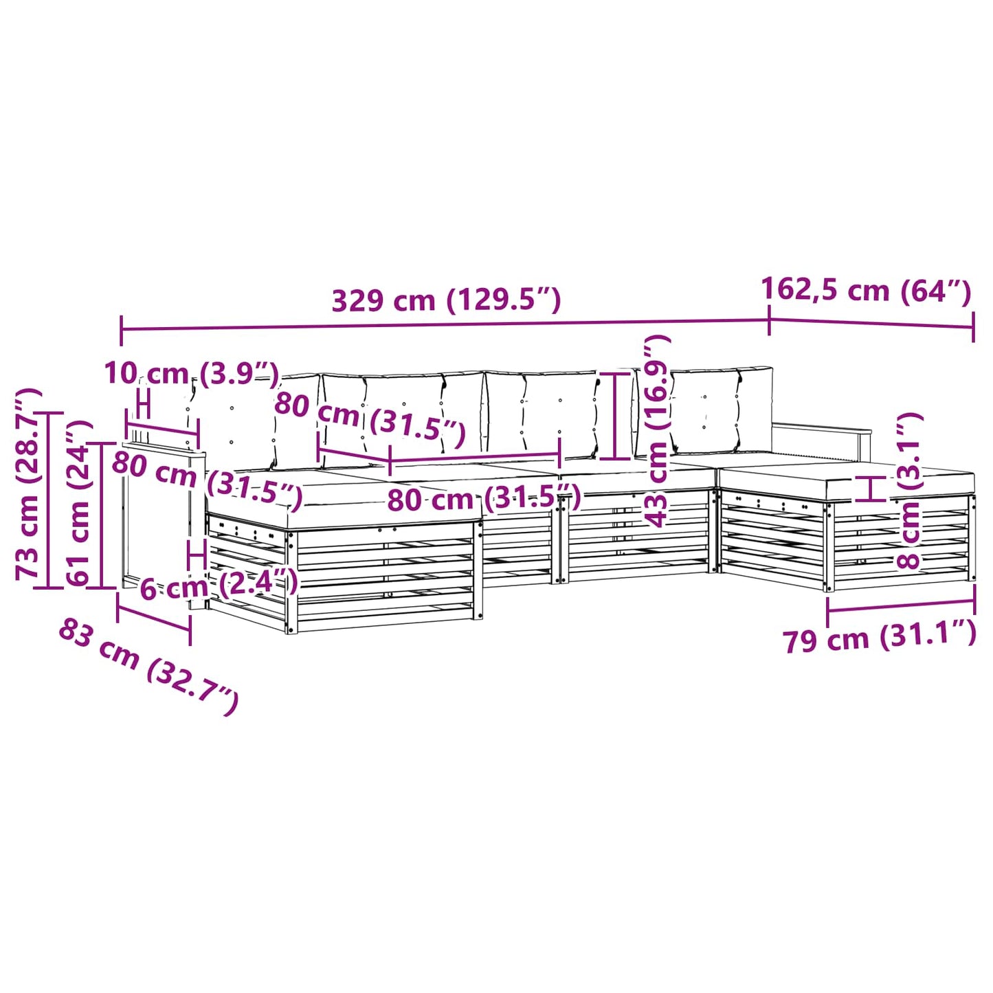 Sofagarnituren mit Kissen 6 pcs Massivholz Akazie