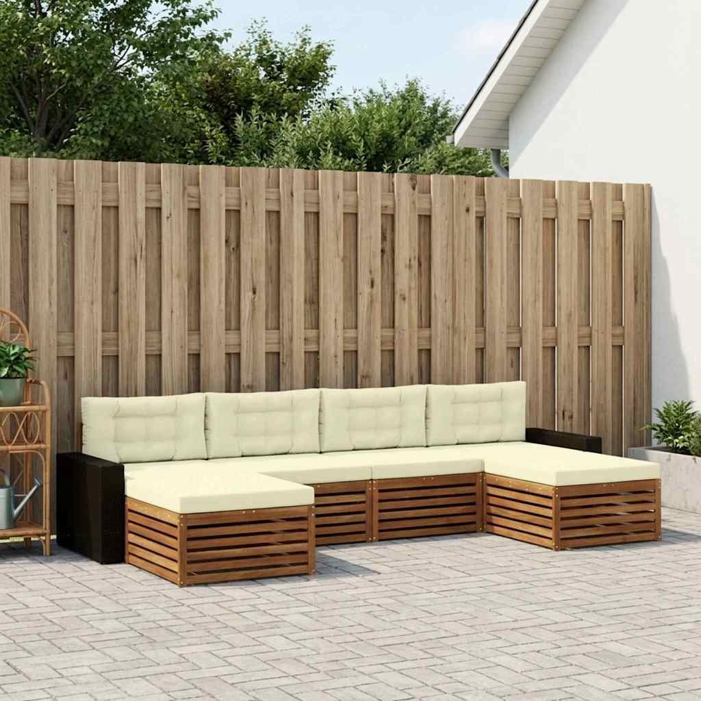 Outdoor-Sofagarnitur 6 stk. Natur und Creme Massivholz Akazie