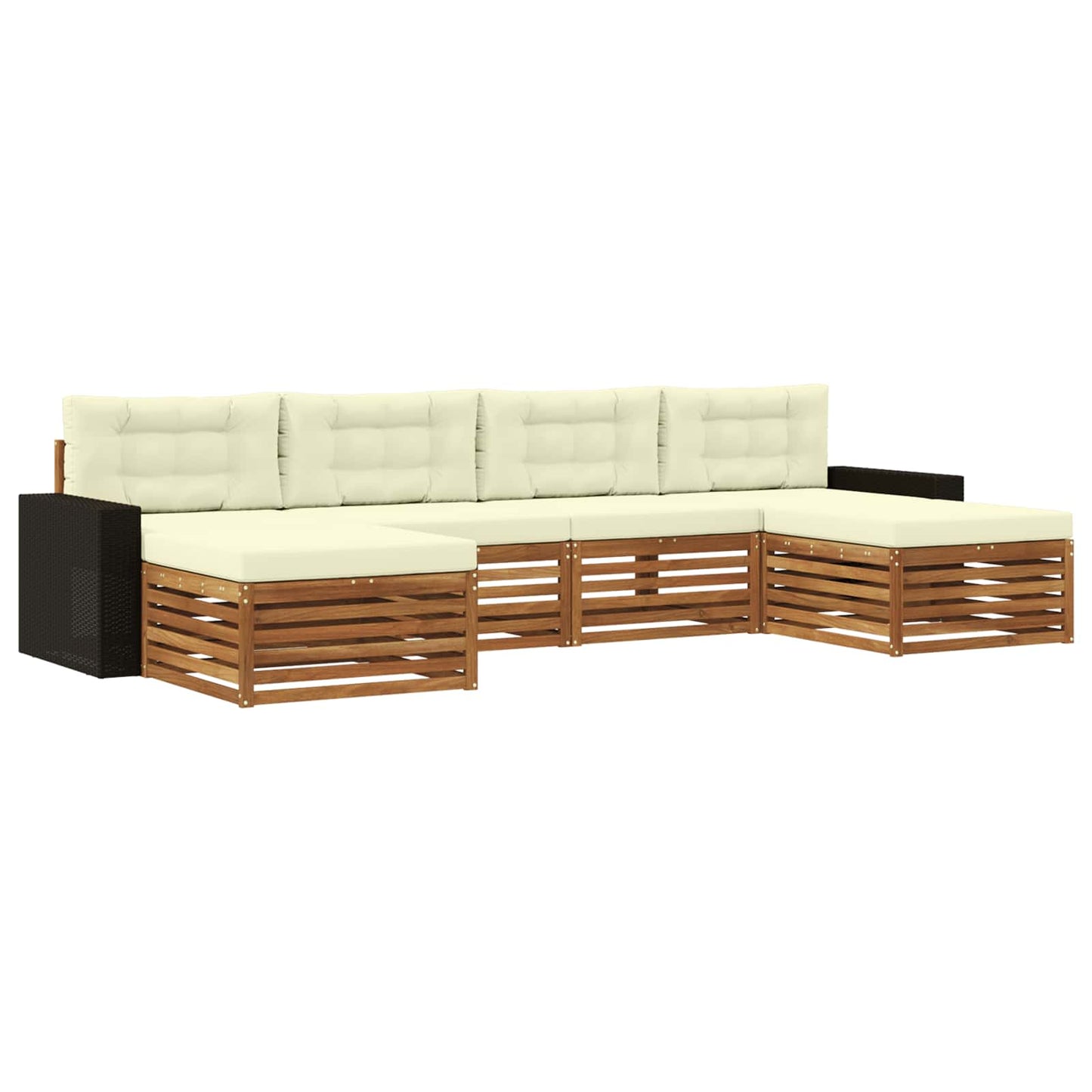 Outdoor-Sofagarnitur 6 stk. Natur und Creme Massivholz Akazie