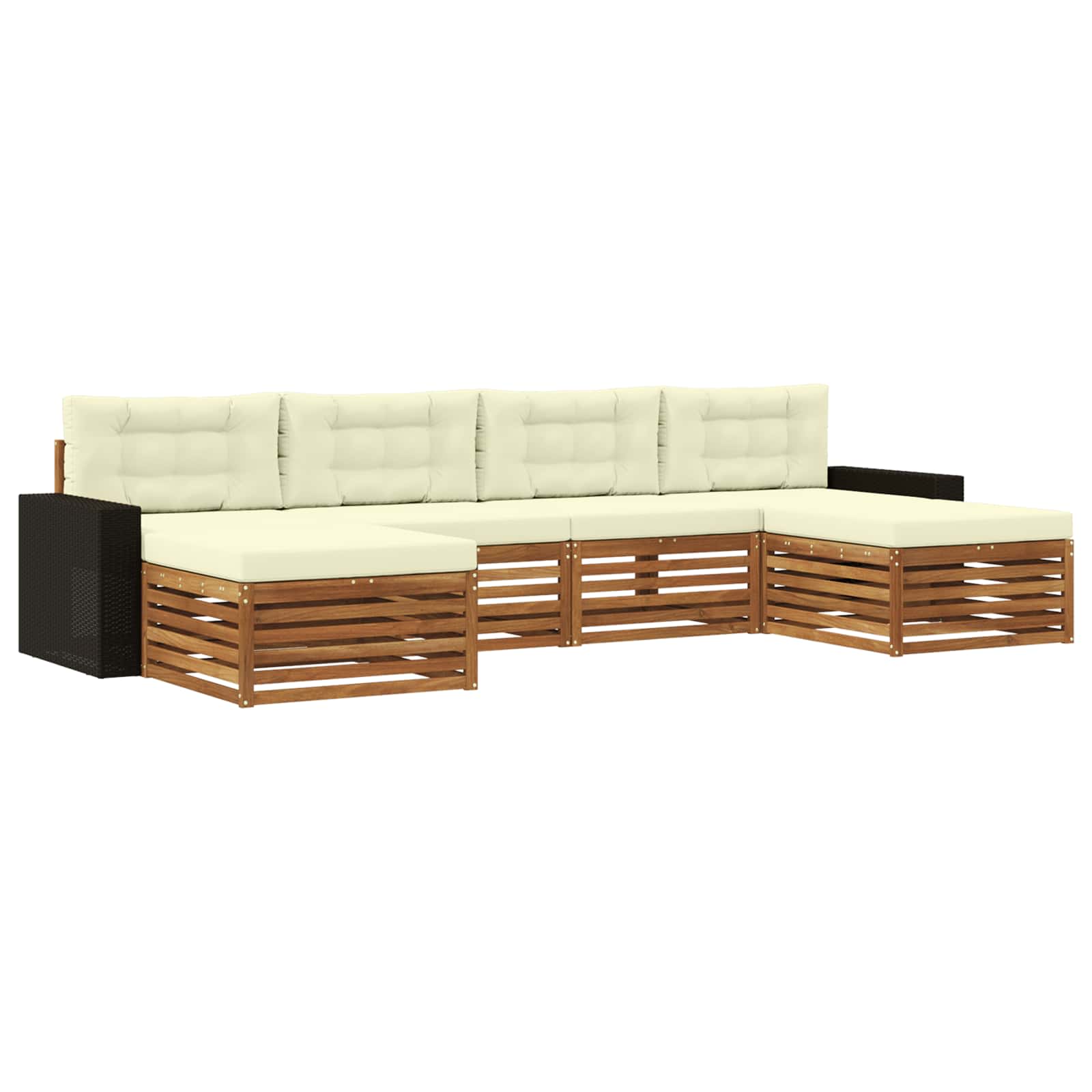 Outdoor-Sofagarnitur 6 stk. Natur und Creme Massivholz Akazie