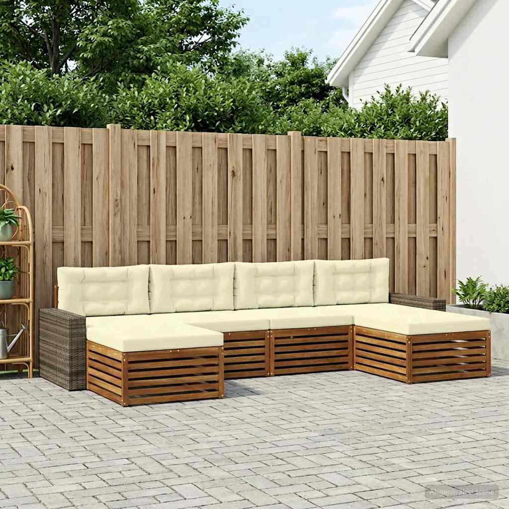 Outdoor-Sofagarnitur 6 stk. Natur und Creme Massivholz Akazie