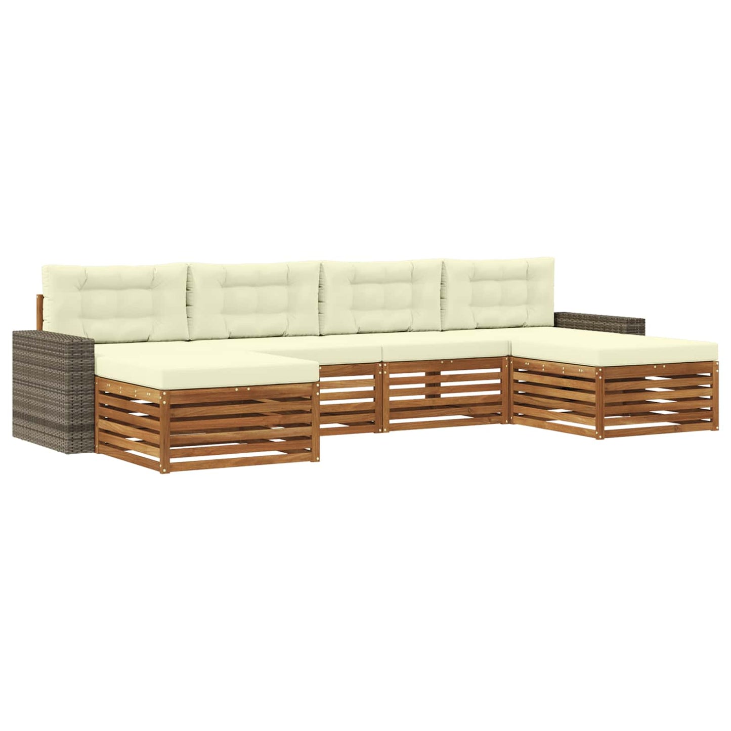 Outdoor-Sofagarnitur 6 stk. Natur und Creme Massivholz Akazie