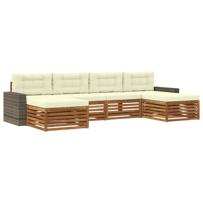 Outdoor-Sofagarnitur 6 stk. Natur und Creme Massivholz Akazie