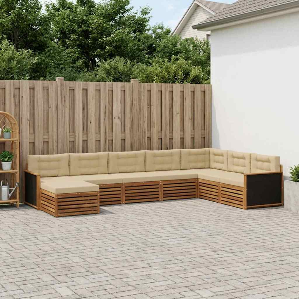 Outdoor-Sofagarnitur mit Kissen 8 pcs Natur und Beige