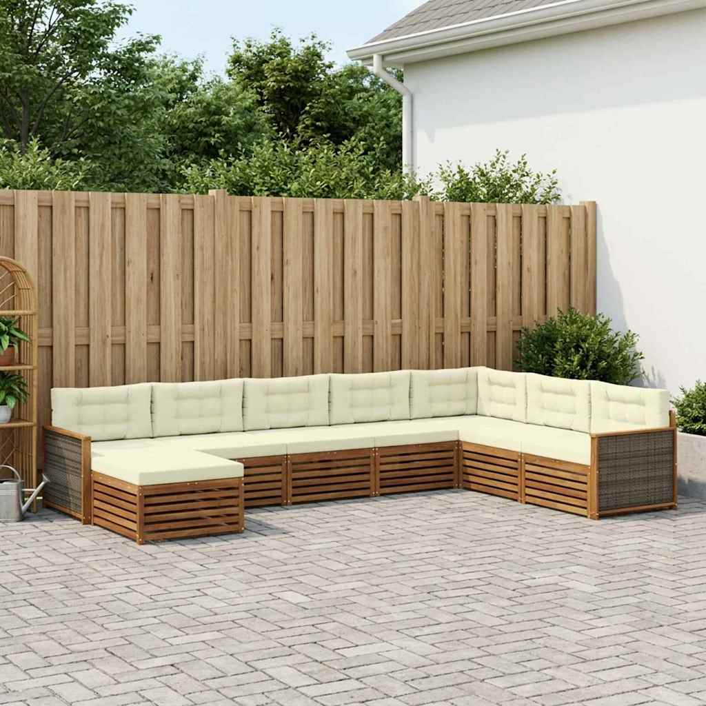 Outdoor-Sofagarnitur 8 stk. Natur und Creme Massivholz Akazie