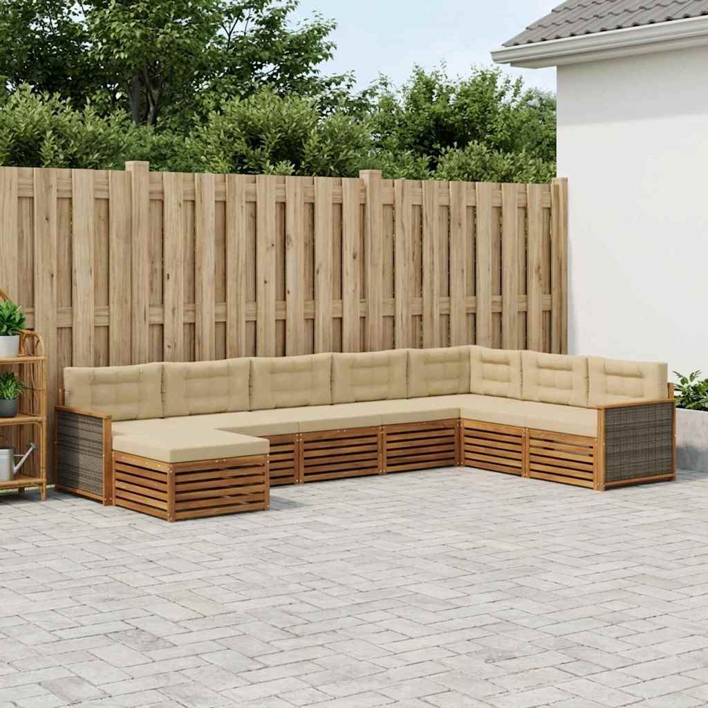 Outdoor-Sofagarnitur mit Kissen 8 pcs Natur und Beige